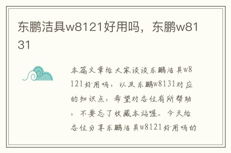 东鹏洁具w8121好用吗，东鹏w8131