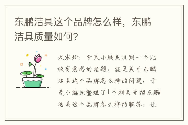 东鹏洁具这个品牌怎么样，东鹏洁具质量如何?