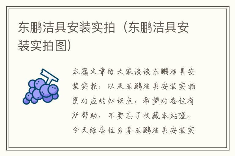 东鹏洁具安装实拍（东鹏洁具安装实拍图）