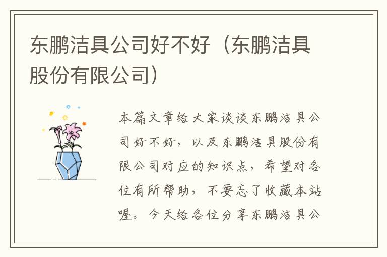 东鹏洁具公司好不好（东鹏洁具股份有限公司）