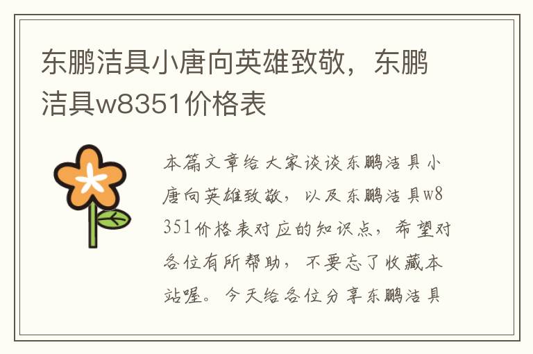 东鹏洁具小唐向英雄致敬，东鹏洁具w8351价格表