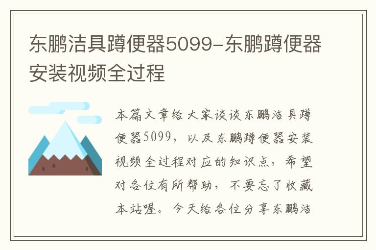 东鹏洁具蹲便器5099-东鹏蹲便器安装视频全过程