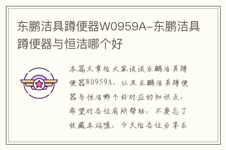 东鹏洁具蹲便器W0959A-东鹏洁具蹲便器与恒洁哪个好