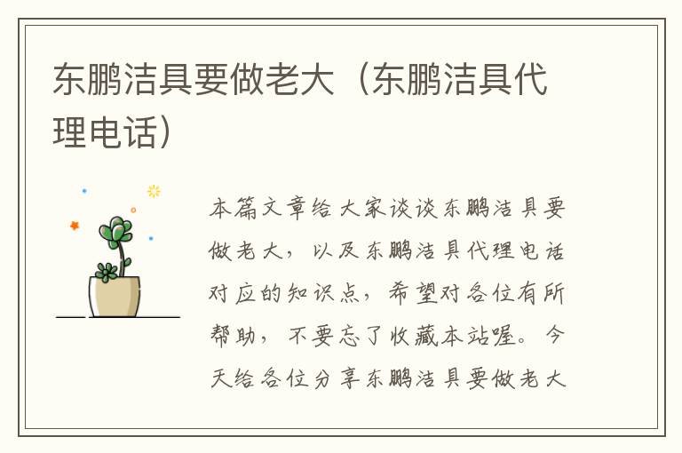 东鹏洁具要做老大（东鹏洁具代理电话）