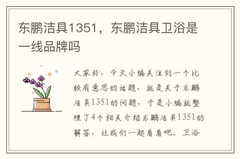 东鹏洁具1351，东鹏洁具卫浴是一线品牌吗