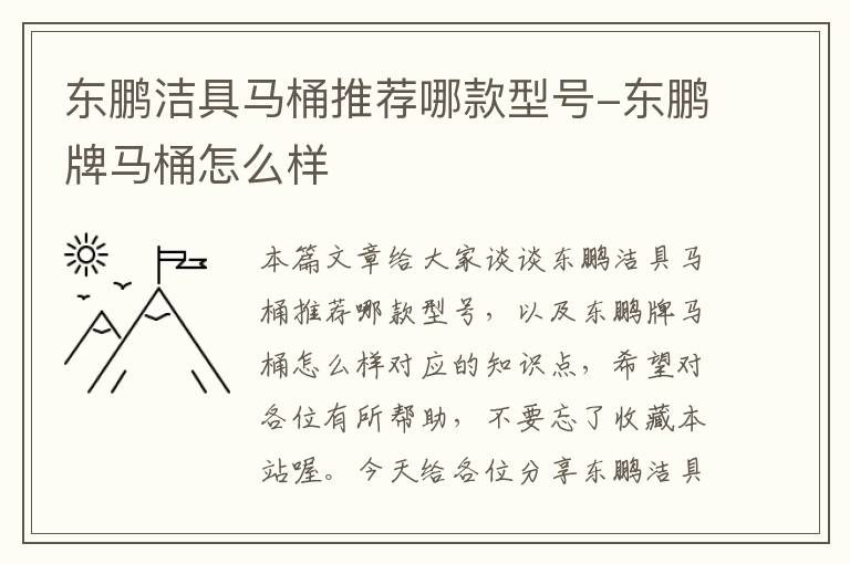 东鹏洁具马桶推荐哪款型号-东鹏牌马桶怎么样