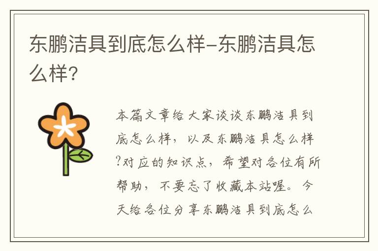 东鹏洁具到底怎么样-东鹏洁具怎么样?