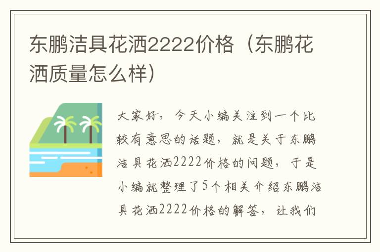 东鹏洁具花洒2222价格（东鹏花洒质量怎么样）