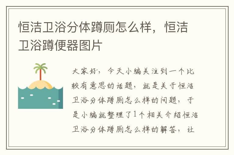 恒洁卫浴分体蹲厕怎么样，恒洁卫浴蹲便器图片