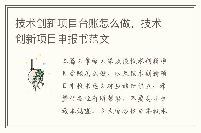 技术创新项目台账怎么做，技术创新项目申报书范文