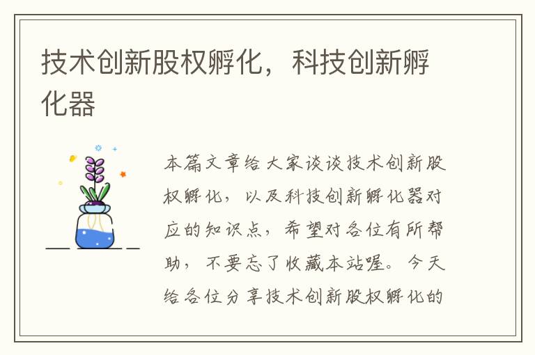 技术创新股权孵化，科技创新孵化器