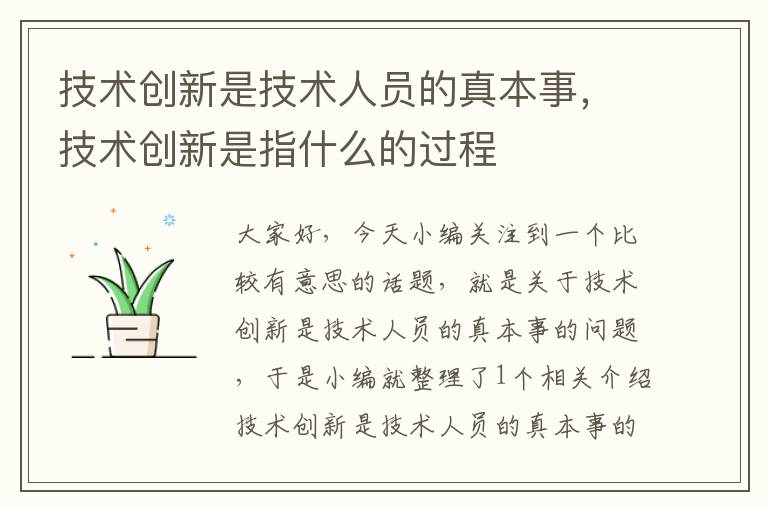 技术创新是技术人员的真本事，技术创新是指什么的过程