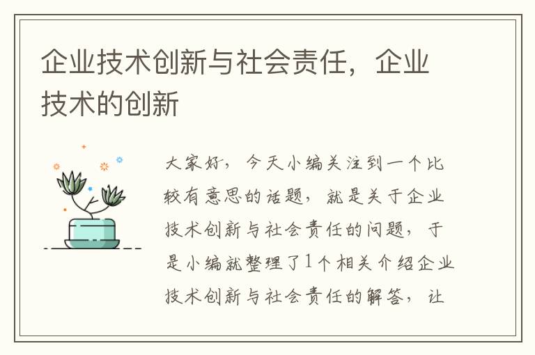 企业技术创新与社会责任，企业技术的创新